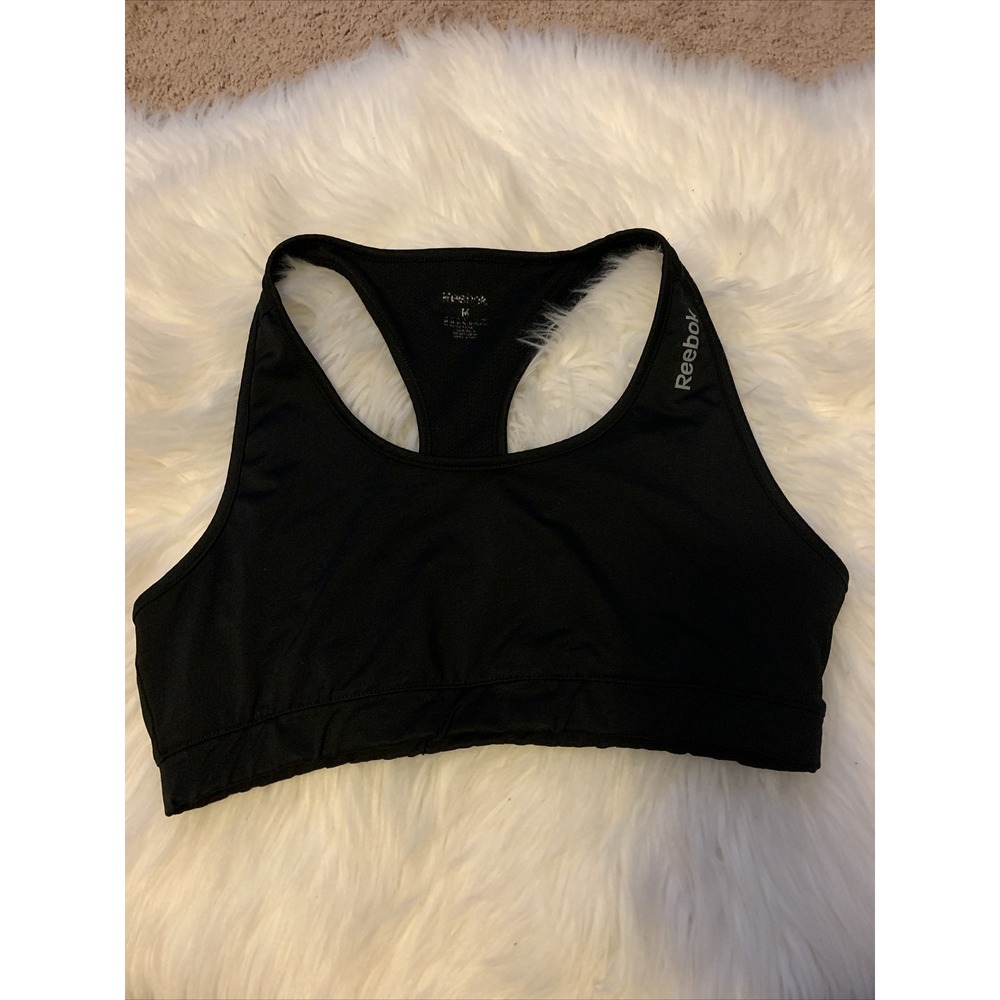 reebok play dry Medium Unlined Black Sports Bra